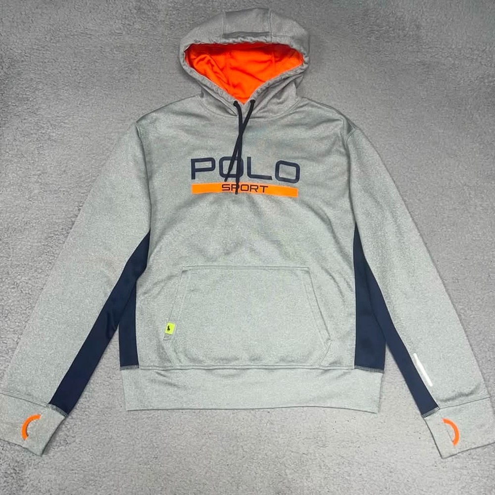 Polo Sport Ralph Lauren Performance Hoodie Men's S Gray Orange Lined Hood Jacket